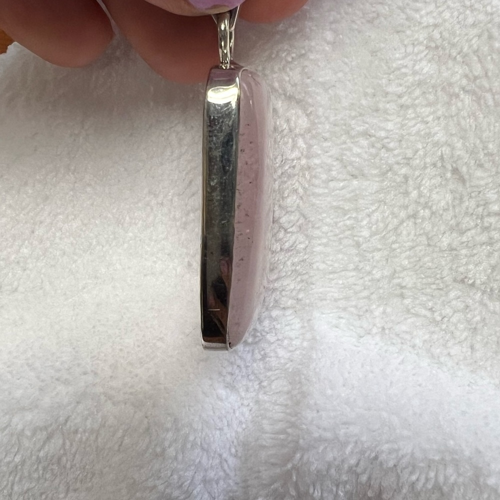 Sterling Silver Large Rectangular Rose Quartz Pen… - image 4